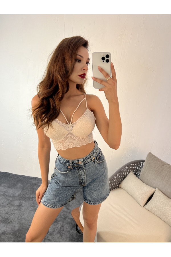 Pantaloni scurti din denim, albastri, cu talie inalta, Fame